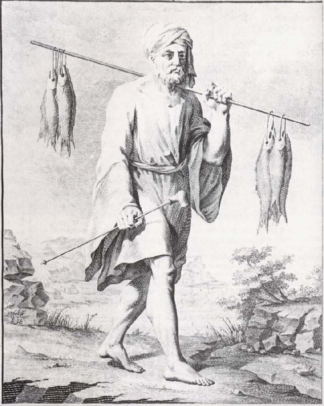 unknow artist baurenfeinds teckning av en fiskare i djedda, atergiven i nibuhrs reisebeschreibung Germany oil painting art